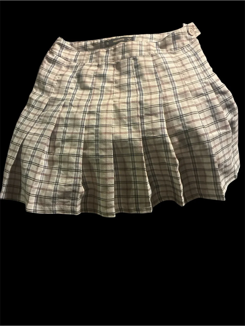 Hesperus Cream Plaid Pleated Mini Skirt - Size S